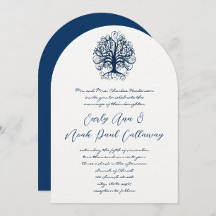 Midnight Blue Opulence Swirl Tree Wedding  Invitation