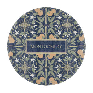 Midnight Blue Orange Blossoms Pattern Cutting Board