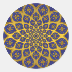Midnight Blue oriental tiles on gold Classic Round Sticker