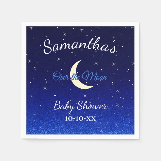 Midnight Blue Over the Moon Baby Shower Napkin (Front)