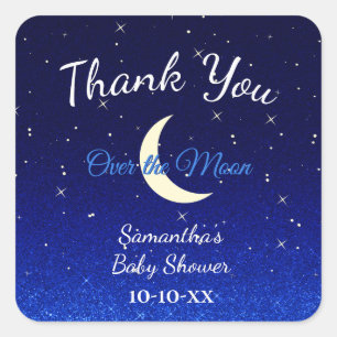 Midnight Blue Over the Moon Baby Shower Thank You Square Sticker