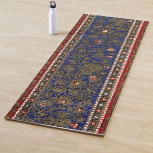 Midnight Blue Persian Rug Vintage Floral Runner Yoga Mat