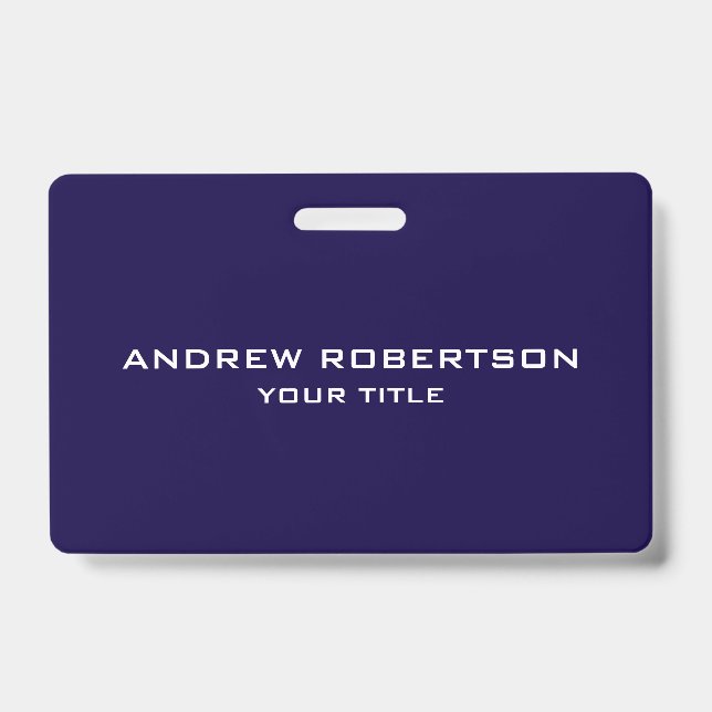 Midnight Blue Plain Elegant Minimalist Simple ID Badge (Front)