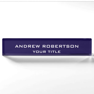 Midnight Blue Plain Elegant Minimalist Simple Nameplate