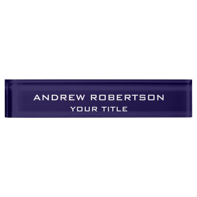 Midnight Blue Plain Elegant Minimalist Simple Nameplate (Front)