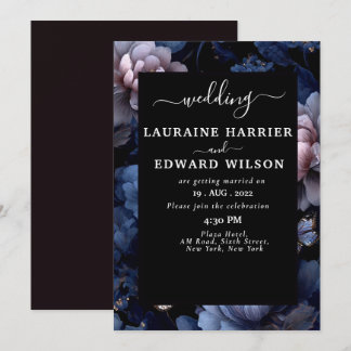 Midnight Blue & Purple Floral Wedding Suit Collect Invitation