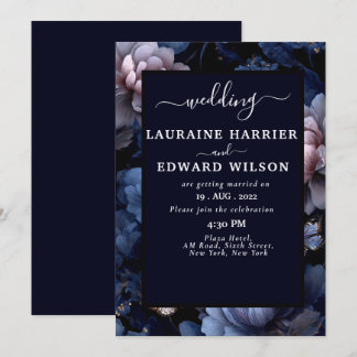 Midnight Blue & Purple Floral Wedding Suit Collect Invitation