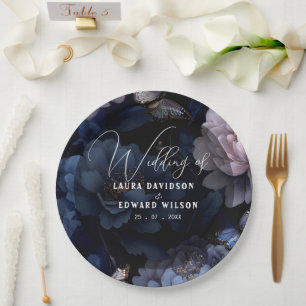 Midnight Blue & Purple Floral Wedding Suit Collect Paper Plate