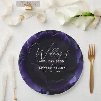 Midnight Blue & Purple Floral Wedding Suit Collect Paper Plate