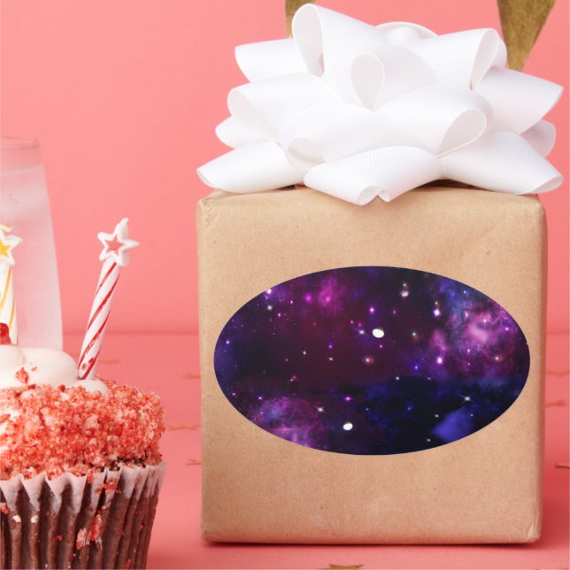 Midnight Blue Purple Galaxy Oval Sticker (Party)