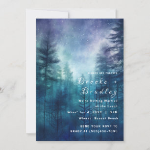 Midnight Blue & Purple Starlit Forest Wedding Invitation