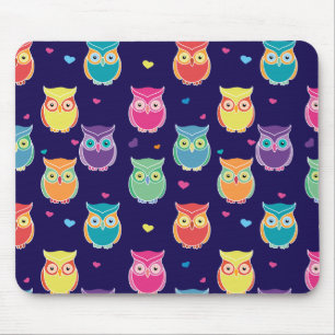 Midnight Blue Rainbow Owl Pattern Pretty Tween Mouse Mat