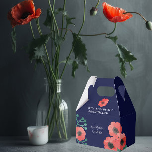 Midnight Blue Red Poppy Will You Be My Bridesmaid Favour Box