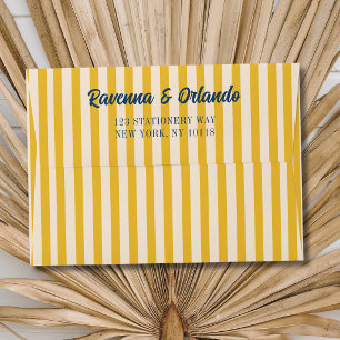 Midnight Blue Retro Muted Peach Stripe Wedding Envelope