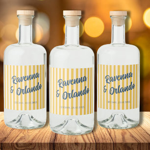 Midnight Blue Retro Muted Peach Stripe Wedding Liquor Bottle Label
