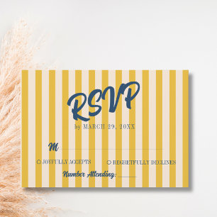 Midnight Blue Retro Muted Peach Stripe Wedding RSVP Card