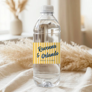 Midnight Blue Retro Muted Peach Stripe Wedding Water Bottle Label