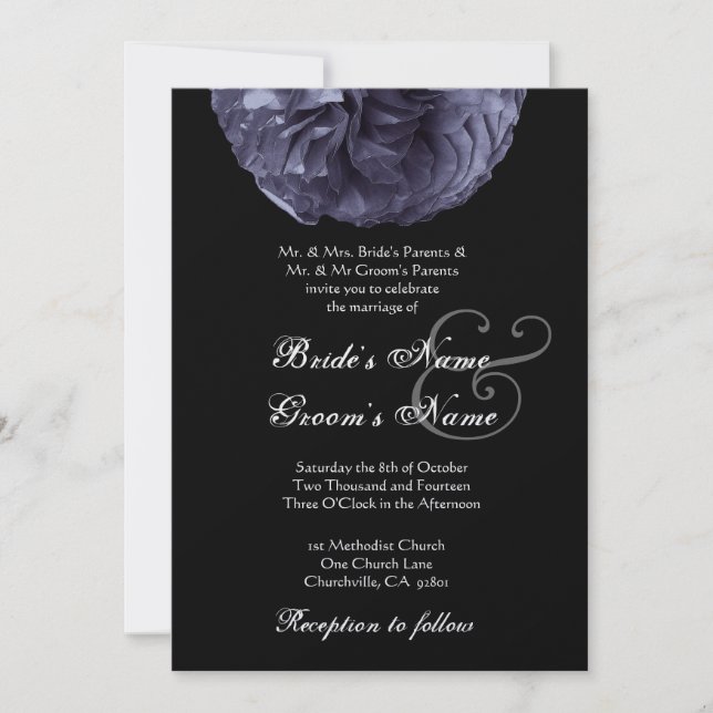 MIDNIGHT BLUE Rose Wedding Invitation (Front)