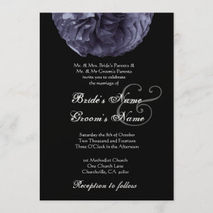 MIDNIGHT BLUE Rose Wedding Invitation