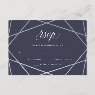 Midnight Blue Silver Geometric Bat Mitzvah RSVP Card