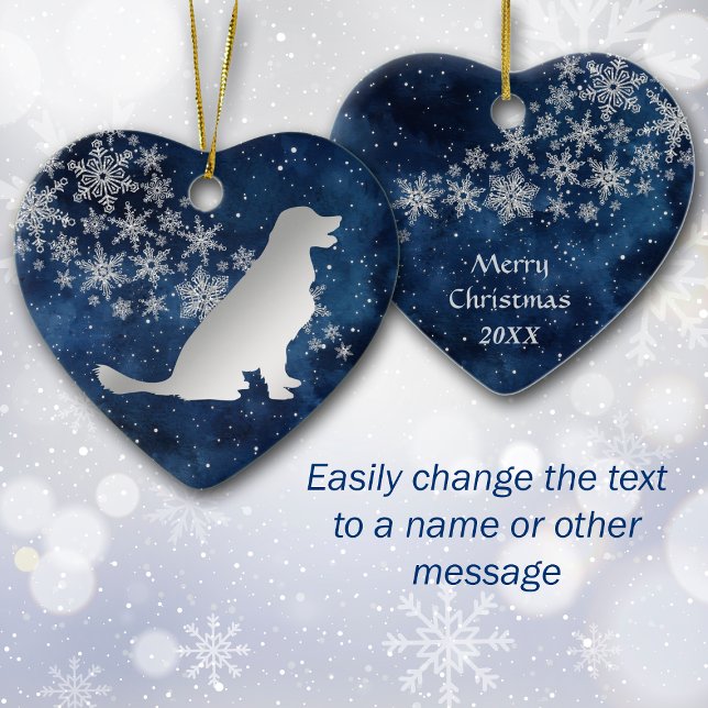 Midnight Blue Silver Snowflake Golden Retriever Ceramic Tree Decoration (Creator Uploaded)