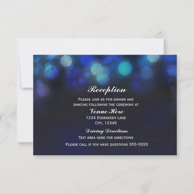 Midnight Blue Sky Bokeh Lights Reception Card (Front)