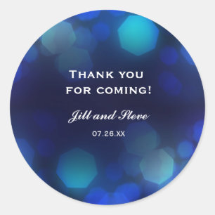 Midnight Blue Sky Bokeh Lights Wedding Favour Classic Round Sticker