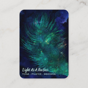 *~*  Midnight Blue Sky Cosmic Emerald Feather Boho Business Card