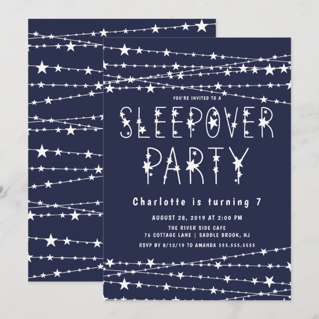 Midnight Blue Sleepover Birthday Party Invitation (Front/Back)