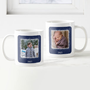 Midnight Blue Snow Holiday Multi-photo Coffee Mug