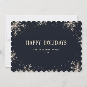 Midnight Blue Snowflake Snow Happy Holidays Card