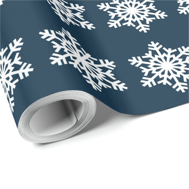 Midnight Blue Snowflake Wrapping Paper (Roll Corner)