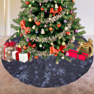 Midnight Blue Snowflakes Starry Winter Night Brushed Polyester Tree Skirt