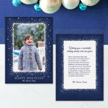 Midnight Blue Snowy Holiday Foil Photo Card