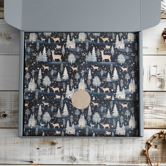Midnight Blue Snowy Village  Tissue Paper (Creator Uploaded)