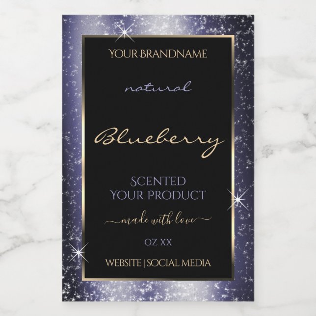 Midnight Blue Sparkle Glitter Frame Product Label (Single Label)
