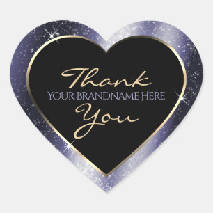 Midnight Blue Sparkle Glitter Frame Thank You Heart Sticker