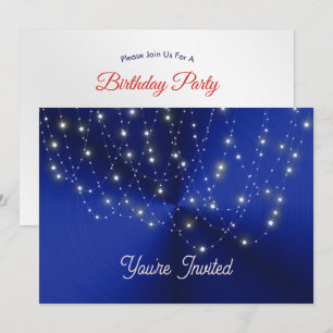 Midnight Blue Starlight Cascade Birthday Invitation