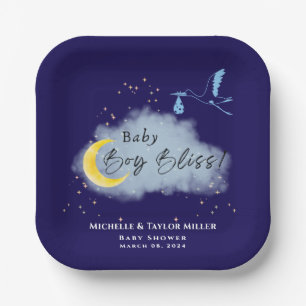 Midnight Blue Starlit Baby Boy Bliss Stork  Paper Plate