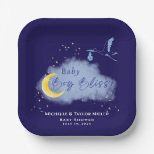 Midnight Blue Starlit Baby Boy Bliss Stork  Paper Plate