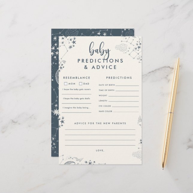 Midnight Blue Starry Night Baby Shower Predictions (Front/Back In Situ)