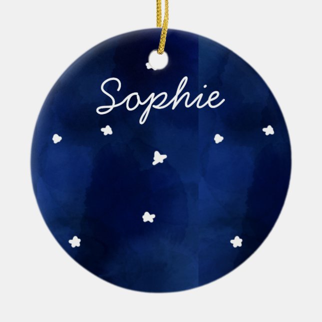 Midnight Blue starry sky Ceramic Tree Decoration (Front)