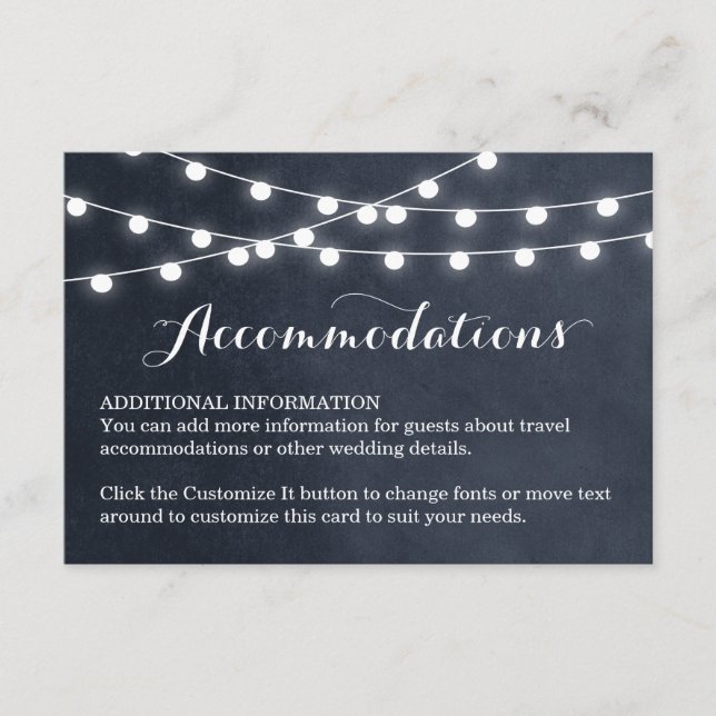 Midnight Blue String Lights Wedding Insert Card (Front)