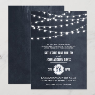 Midnight Blue String Lights Wedding Invitation