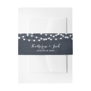 Midnight Blue String Lights Wedding Invitation Belly Band