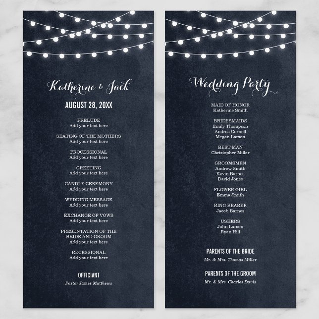 Midnight Blue String Lights Wedding Program Programme (Creator Uploaded)