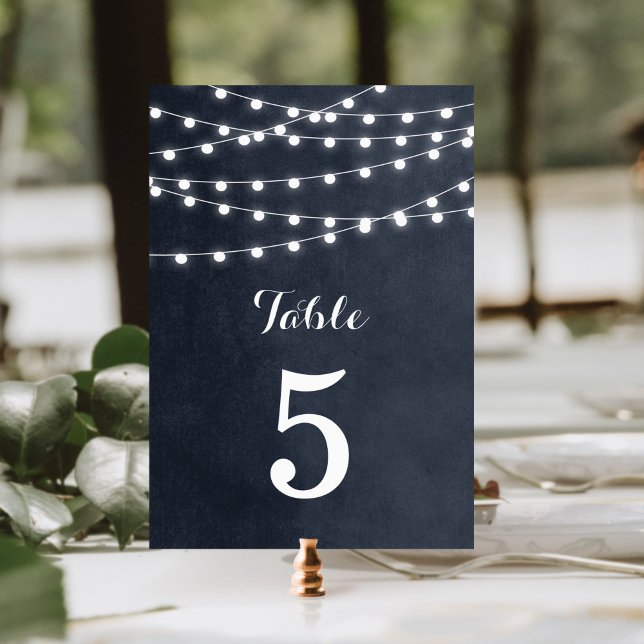 Midnight Blue String Lights Wedding Table Numbers (Creator Uploaded)