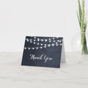 Midnight Blue String Lights Wedding Thank You Card