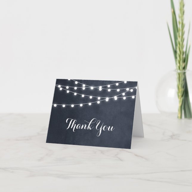 Midnight Blue String Lights Wedding Thank You Card (Front)