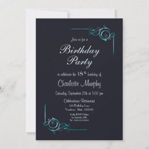 Midnight Blue & Turquoise 18th Birthday Party Invitation
